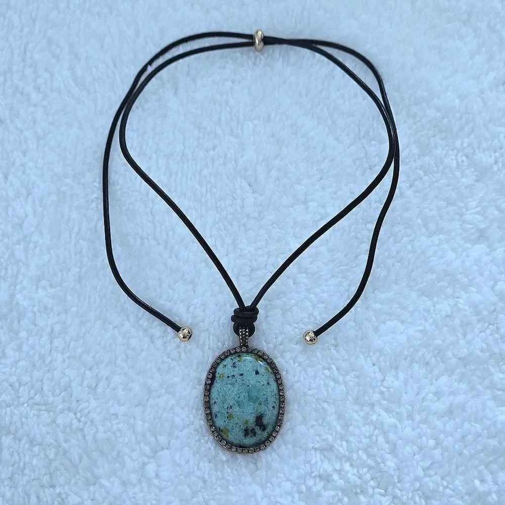 Atterri🛬 Reconstituted Stone on a Black🖤 Waxed Cord Necklace - NIB